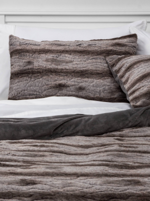 Textured Faux Fur Comforter & Sham Set Gray - Threshold™