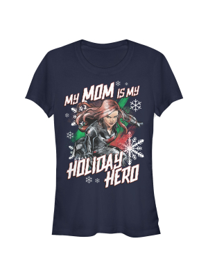 Junior's Marvel Black Widow Mom Holiday Hero T-shirt