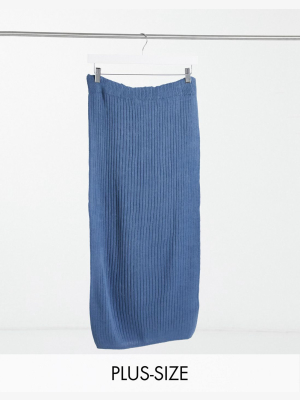 In The Style Plus X Shaughna Ribbed Midi Skirt In Blue