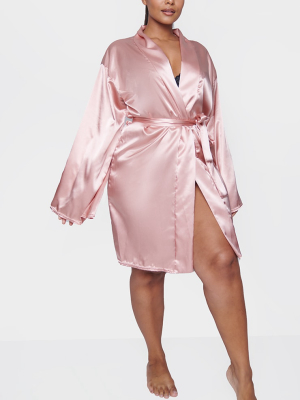 Plus Dusty Pink Satin Robe