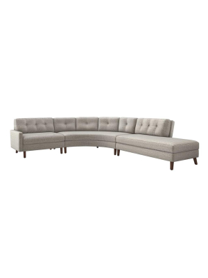 Interlude Home Aventura Right Chaise 3 Piece Sectional - Feather Gray