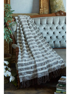 50"x60" Striped Throw Blanket With Tassel And Fringe Black/natural - Patina Vie