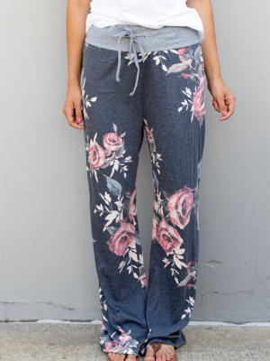 Floral Wide Leg Lounger Pants - Charcoal