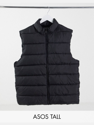 Asos Design Tall Puffer Vest In Black