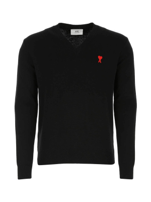 Ami Ami De Coeur Logo Embroidered V-neck Jumper