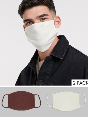 Asos Design 2 Pack Face Covering In Brown And Ecru