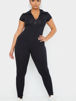 Shape Black Cotton Zip Up Jumpsuit