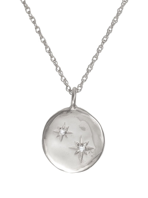 Solid White Gold Stars In The Sky Disc Two Diamond Necklace