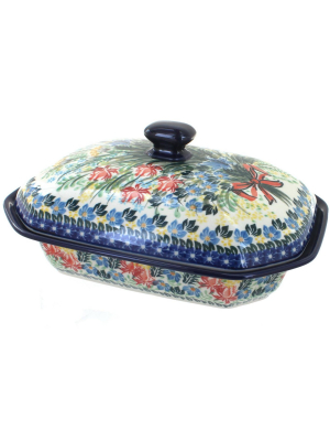 Blue Rose Polish Pottery Day Lily Bouquet Medium Covered Baking Dish