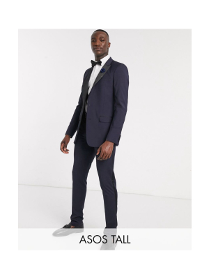 Asos Design Tall Skinny Tuxedo Suit In Navy