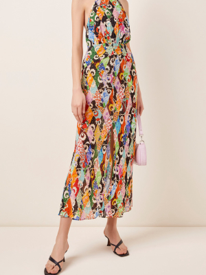 Kendra Halterneck Printed Chiffon Maxi Dress