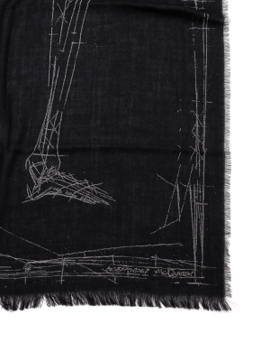 Alexander Mcqueen Frayed Edge Printed Scarf