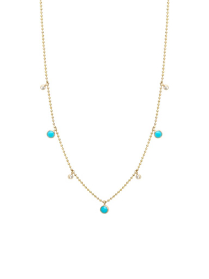 14k Turquoise And Diamond Dangle Necklace