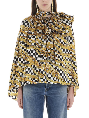 Balenciaga Pleated Chain Check Print Blouse