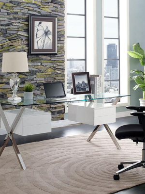 Genevieve Glass Top Office Desk In White