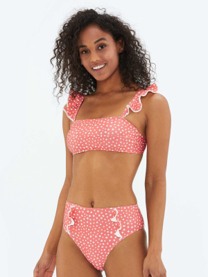 The Ruffle Oasis Bikini Top - On The Dot In Coral