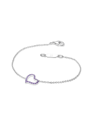 Amethyst Silver Heart Bracelet