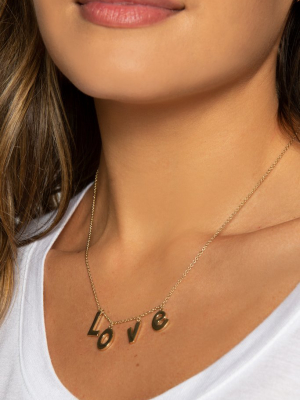 Love Initial Dangle Necklace,14k Clad