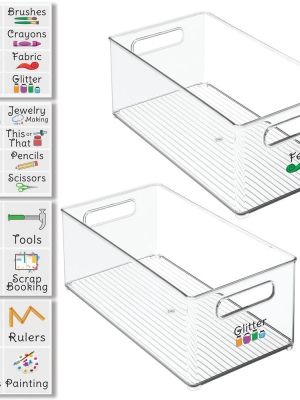 Mdesign Plastic Craft Room Storage Box With Handles, 2 Pack + 24 Labels - Clear