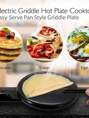 Nutrichef 8 Inch Electric Nonstick Pan Style Griddle Crepe Maker Hot Plate Cooktop With Automatic Temperature Control And Cool Touch Handle, Black