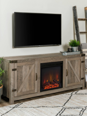 58" Barn Door Fireplace Tv Stand - Saracina Home