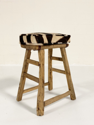 Chinese Elmwood Stool With Zebra Cushion