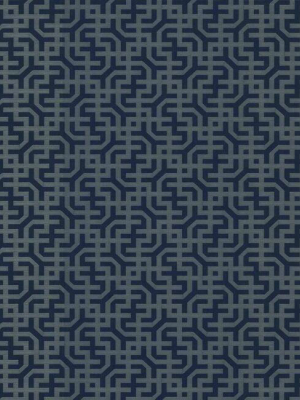 Dynastic Lattice Wallpaper In Navy From The Traveler Collection By Ronald Redding