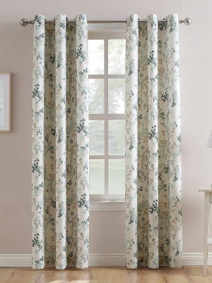 Hariette Floral Print Casual Textured Grommet Curtain Panel Blue - No. 918