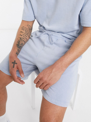 Topman Jersey Shorts In Washed Blue