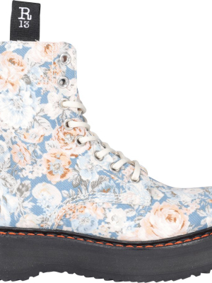 R13 Floral Print Lace Up Boots