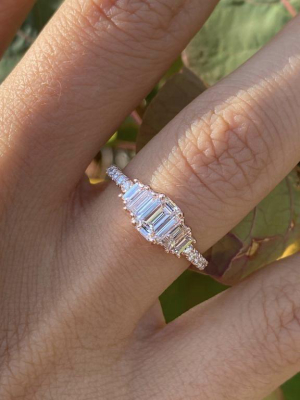 Crescendo Engagement Ring ~ Emerald Cut Diamond With Baguettes