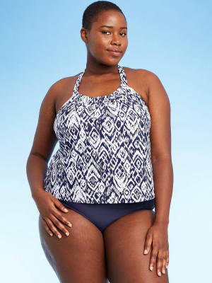 Women's Plus Size Loose Fit Tankini Top - Kona Sol™ Ikat Blue