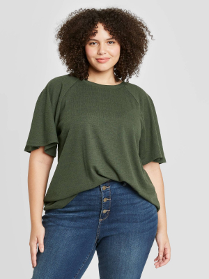 Women's Plus Size Short Sleeve Knit Blouse - Ava & Viv™