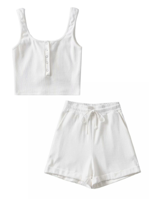 'erin' Buttoned Cropped Top & Shorts Set (3 Colors)