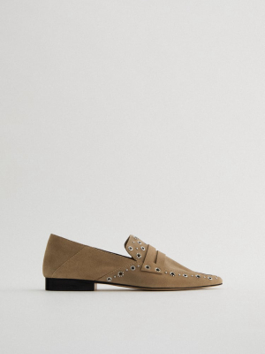 Rivet Detail Leather Loafers