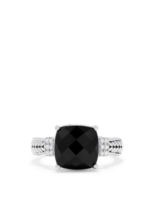 Effy 925 Sterling Silver Onyx And Diamond Accented Ring, 4.96 Tcw