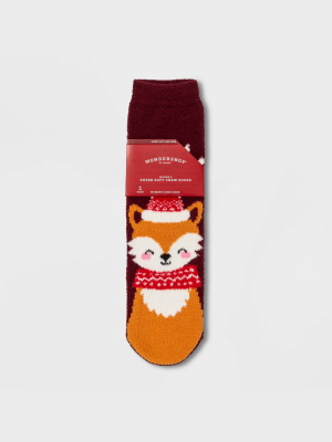 Women's Fox Cozy Crew Socks With Gift Card Holder - Wondershop™ Burgundy 4-10