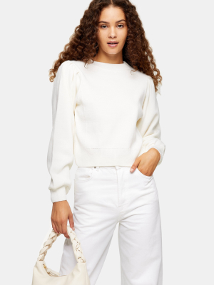 Ivory Exaggerated Sleeve Knitted Sweatshirt Sweater