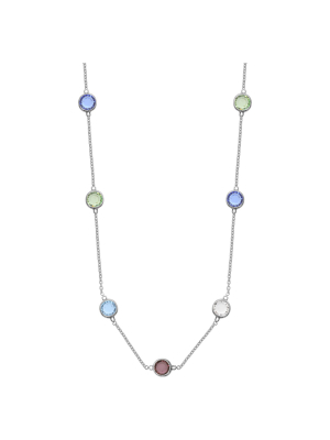 Station Necklace In Silver Plate With 7 Clear Bezel Set Crystals From Swarovski (18")