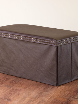 Lakeside Faux Leather Storage Bench With Nail Head Design Accents - Room Accent