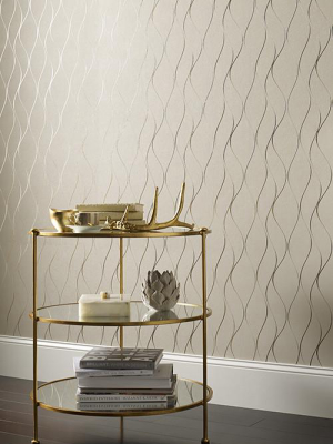 Wavy Stripe Wallpaper In Soft Neutral And Metallic By York Wallcoverings