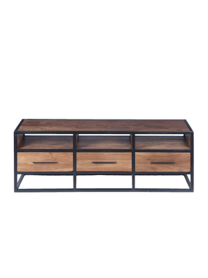 Wooden Tv Unit With Metal Frame Brown/black - The Urban Port