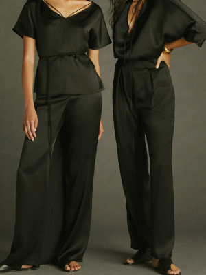 Zika Draped Silk-satin Wide-leg Trousers