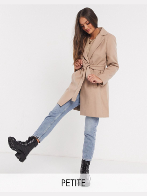 New Look Petite Belted Coat In Camel