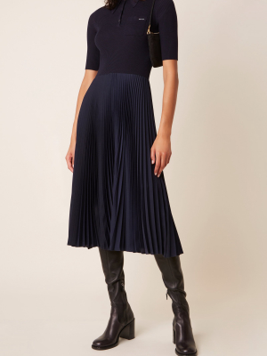 Ribbed-knit And Plissé Midi Dress