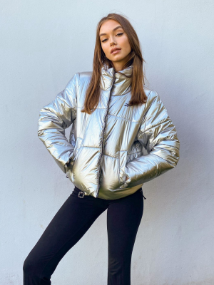 Reebok Training Puffer Jacket In Silver