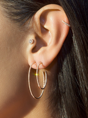 14kt White Gold Diamond 1" Hoop Earrings