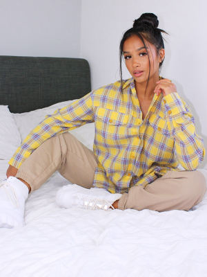 Petite Yellow Checked Oversized Shirt