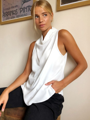 Asos Design Sleeveless Drape Neck Top In Ivory