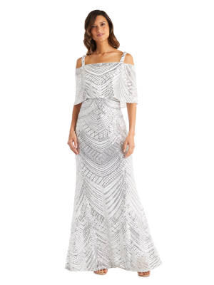 Long All Over Beaded Swirl Pattern Off The Shoulder Caplet Mermaid Dress